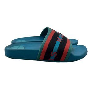 Marc Jacobs Cooper Webbing Slide 35 (US 5) Aqua Pool Logo Accent Rubber Soles